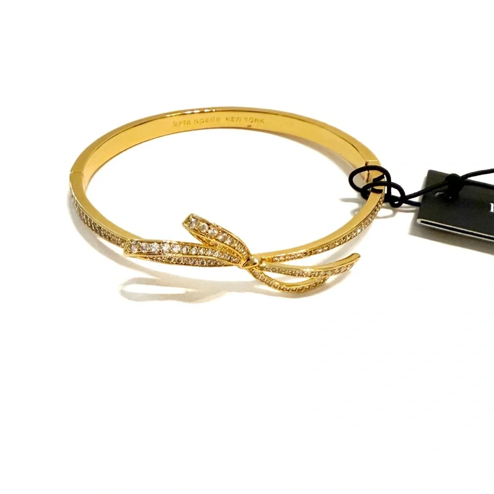kate spade Gold Crystal Bow Bangle Bracelet NWT - Picture 2 of 8